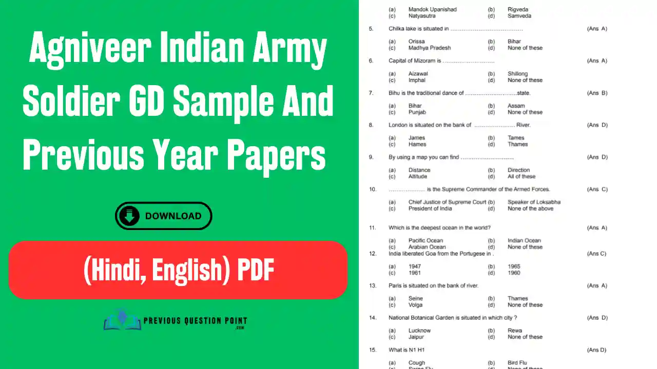 Agniveer Indian Army Soldier GD Sample And Previous Year Papers PDF 2025